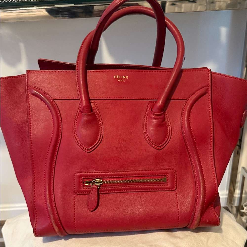 Red Leather Celine Tote Bag